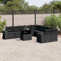 11-delige Loungeset met kussens poly rattan zwart - thumbnail