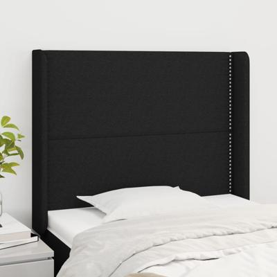 Hoofdbord met randen 93x16x118/128 cm stof zwart - thumbnail
