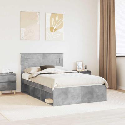 Bedframe met hoofdeinde Beton 120 x 190 cm Massief grenenhout