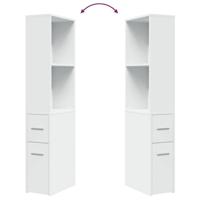 Badkamerkast smal met wielen bewerkt hout wit - thumbnail