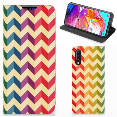 Samsung Galaxy A70 Hoesje met Magneet Zigzag Multi Color Samsung Galaxy A70 Hoesje met Magneet Zigzag Multi Color