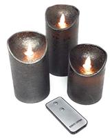 Anna&apos;s Collection LED kaars flame effect rustiek set 7.5 cm antraciet 3 stuks - thumbnail