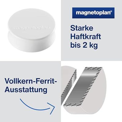 magnetoplan Magneet (Ø x h) 34 mm x 12.5 mm Rond Wit 10 stuk(s) 1665000