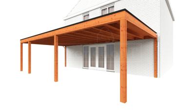 Trendhout Aanbouwveranda Modena 905x485 cm - model links- Plat dak- Hout- Trendhout