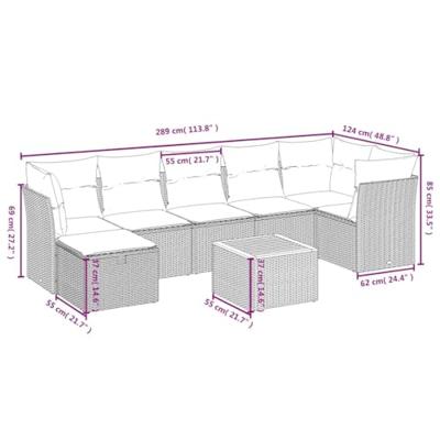 8-delige Loungeset met kussens poly rattan beige