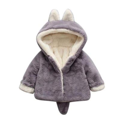 Winter Children Cartoon Animal Shape Plus Velvet Warm Hooded Jacket Kid Size:80cm(Grey)