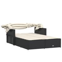 Ligbed 2-persoons met luifel en kussens poly rattan zwart - thumbnail