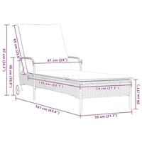 Ligbed met wielen en kussen poly rattan beige - thumbnail