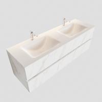 Badkamermeubel BWS Valencia Carrara Mat 150 cm Solid Surface Wastafel Dubbel (2 kraangaten, 2 lades) - thumbnail
