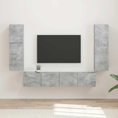 Tv-meubelset Wandgemonteerd 4 pcs Beton Grijs Bewerkt hout
