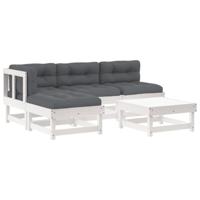 5-delige Loungeset met kussens massief hout wit - thumbnail