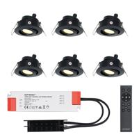 Set met 6 Sienna 12V inbouwspots - 3 Watt 200 lumen - 2700K warm wit - Zwart - IP44 waterdicht - kantelbaar - verandaspots - met afstandsbediening - thumbnail