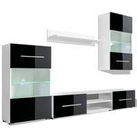 Muurvitrine tv-meubel met LED-verlichting zwart 5-delig - thumbnail