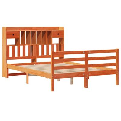 Bed met boekenkast zonder matras grenenhout wasbruin 150x200 cm
