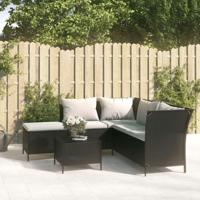 4-delige Loungeset met kussens poly rattan zwart - thumbnail
