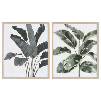 Schilderij Home ESPRIT Blad van een plant Scandinavisch 52,8 x 2,5 x 62,8 cm (2 Stuks)