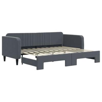 Slaapbank met onderschuifbed 90x200 cm fluweel donkergrijs