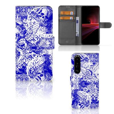 Telefoonhoesje met Naam Sony Xperia 1 III Angel Skull Blauw