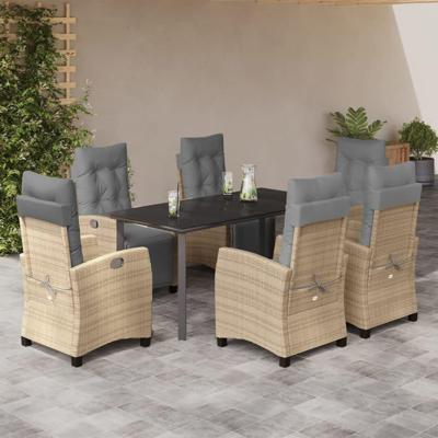 7-delige Tuinset met kussens poly rattan gemengd beige