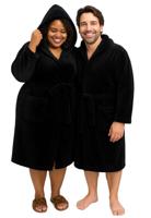 Zwarte badjas met capuchon - grote maten - fleece-3Xl/4XL - thumbnail
