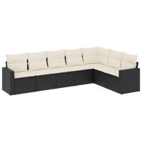 7-delige Loungeset met kussens poly rattan zwart - thumbnail