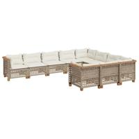 10-delige Loungeset met kussens poly rattan beige - thumbnail