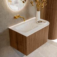 Mondiaz KURVE-DLUX 75 cm Onderkast Greeploos 1 Lade Met Deuren Walnut, Wastafel Solid Surface Links Opalo 0 Kraangaten Zonder Spiegel (KRVGRU75R1L1D0KL-Wal/Opa) - thumbnail