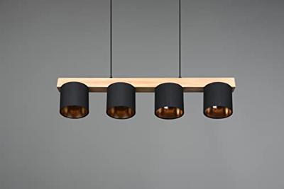 Trio HanglampCameron 4-lichts zwart met houtbruin - R30654002