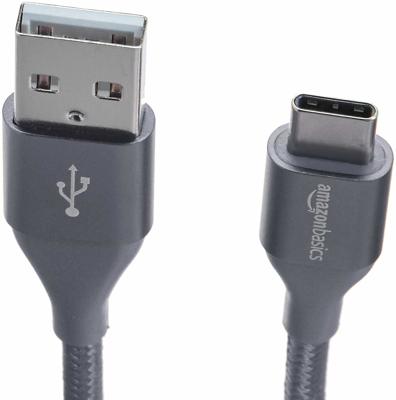 Amazon Basics Snellaadkabel, USB-C naar USB-A 2.0, omwikkeld met nylon vlecht, 480 MBit/s, USB-IF-gecertificeerd, voor Apple iPhone 15, iPad, Samsung Galaxy, tablets, laptops, 1,8 m, donkergrijs