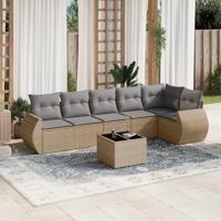 7-delige Loungeset met kussens poly rattan beige - thumbnail