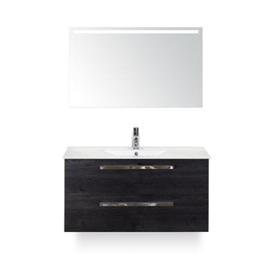 Seville Badmeubelset 100 cm - Black Oak - Keramische Wastafel Wit Enjoy - met Sence Spiegel