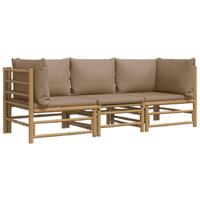 3-delige Loungeset met kussens bamboe taupe - thumbnail