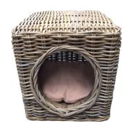 Topmast Kattenmand KUBU riet 42 x 42 x 42cm + Taupe lichtbruin gewatteerd kussen - thumbnail