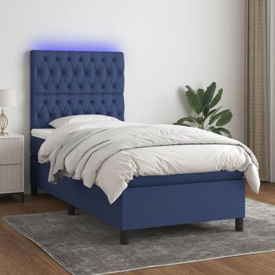 Boxspring met matras en LED stof blauw 100x200 cm