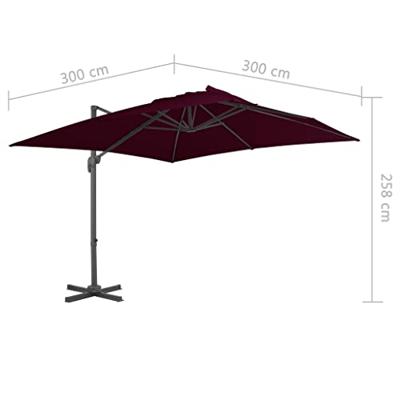 VidaXL Zweefparasol met aluminium paal 300x300 cm bordeauxrood