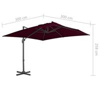 VidaXL Zweefparasol met aluminium paal 300x300 cm bordeauxrood - thumbnail