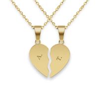 Gebroken hart ketting graveren - Goud - thumbnail