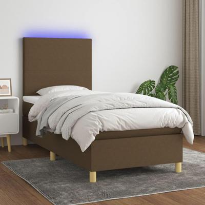 Boxspring met matras en LED stof donkerbruin 90x190 cm