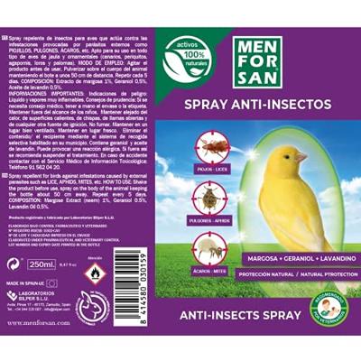 MENFORSAN Anti-Insect Spray met Margosa, Geraniol en Lavandin voor Vogels | Beschermt je vogel tegen insecten | 250 ml