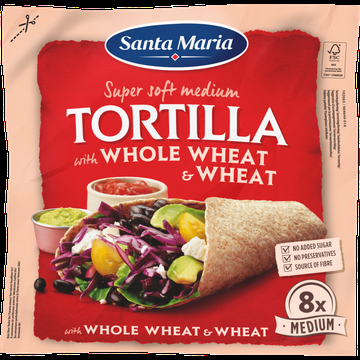 Santa Maria Super Soft Medium Tortilla with Whole Wheat & Wheat 8 Stuks 320 g bij Jumbo