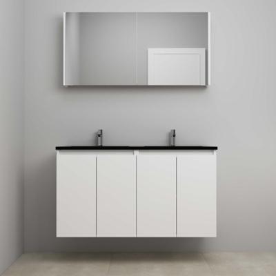 On-Line Badkamermeubelset - 120 cm - Bouwpakket - Greeploze Ladestructuur - Acryl Wastafel - 2 Kraangaten - Spiegelkast - Hoogglans Wit - V02