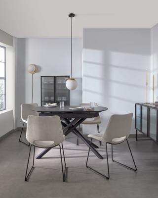 Kave Home Uitschuifbare Eettafel 'Yodalia' Zwart keramiek met marmerlook, 130-190 x 100cm
