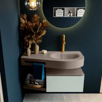 MONDIAZ RIVA 100cm badmeubel onderkast / planchet kleur Greey met 1 lade. Wastafel DULCET rechts 1 kraangat kleur Smoke. - thumbnail