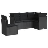 6-delige Loungeset met kussens poly rattan zwart - thumbnail