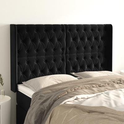 Hoofdbord met randen 163x16x118/128 cm fluweel zwart