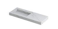 INK Pitch Wastafel Keramische Slab Links met Drain en Front en Side Skirts Zonder Kraangat - 1200x450x90 mm - Calacatta Mat - thumbnail