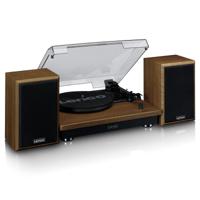 Platenspeler met Bluetooth-ontvangst en twee houten speakers - thumbnail