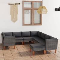 9-delige Loungeset met kussens poly rattan grijs - thumbnail