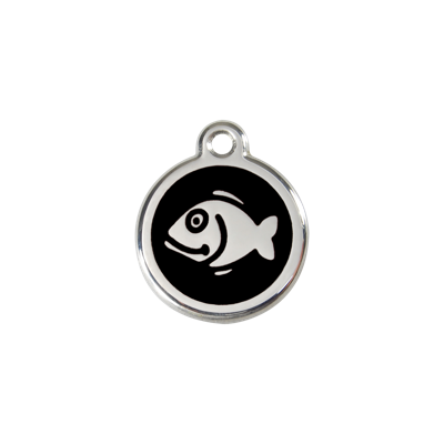 Fish Black roestvrijstalen kattenpenning small/klein dia. 2 cm RedDingo - Reddingo