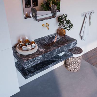 MONDIAZ ALAN-DLUX 100cm planchet Lava. Vrijhangende wastafel CLOUD rechts zonder kraangat, kleur Lava. MONDIAZ ALAN-DLUX 100cm planchet Lava. Vrijhangende wastafel CLOUD rechts zonder kraangat, kleur Lava.